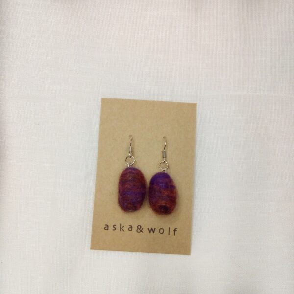 Needle felted orange/purple earrings