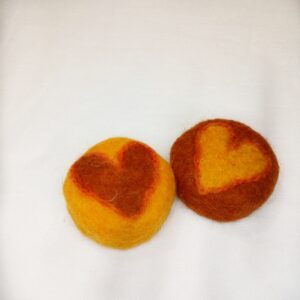 Two Little Felted Soaps – Orange And Rust Hearts